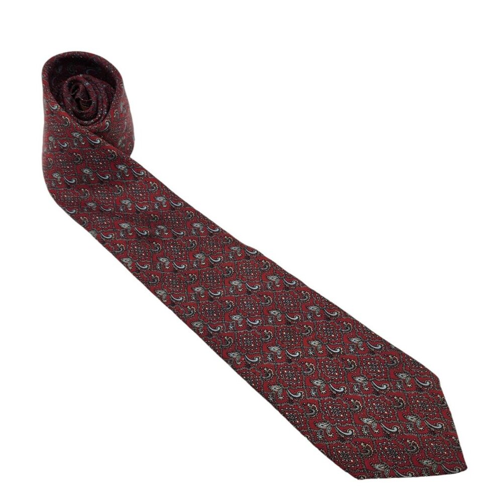 BERT PULITZER Tie 100% Silk‎ Necktie USA Paisley Red/Ligjt Blue Vintage EUC